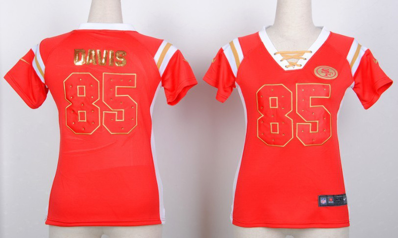 Nike 49ers 85 Vernon Davis Red Women's Handwork Sequin lettering Fashion Jerseys
