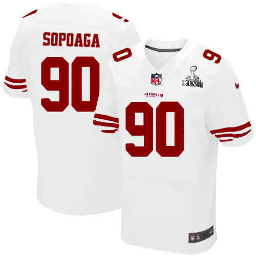 Nike 49ers 90 Isaac Sopoaga White Elite 2013 Super Bowl XLVII Jersey