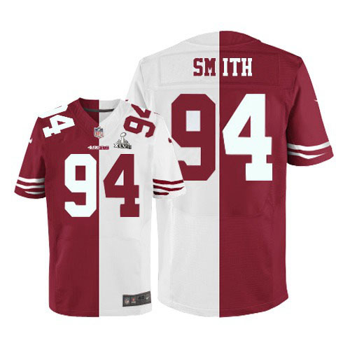 Nike 49ers 94 Justin Smith White&Red Split Elite 2013 Super Bowl XLVII Jersey