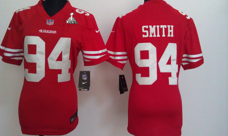 Nike 49ers 94 Smith Red Women Game 2013 Super Bowl XLVII Jersey