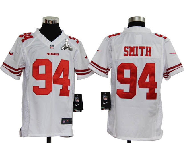 Nike 49ers 94 Smith White Kids Game 2013 Super Bowl XLVII Jersey