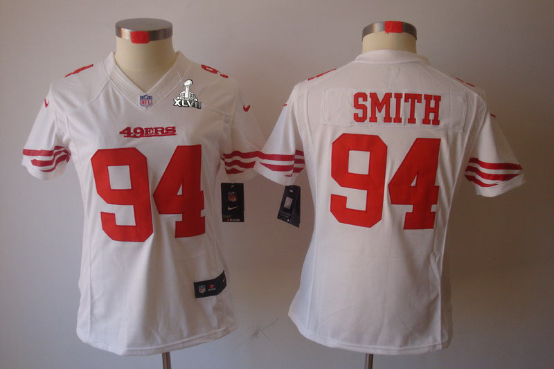 Nike 49ers 94 Smith White Women Limited 2013 Super Bowl XLVII Jersey