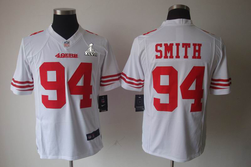 Nike 49ers 94 Smith white Game 2013 Super Bowl XLVII Jersey