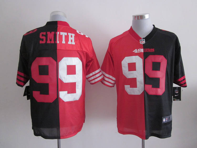 Nike 49ers 99 Smith Black&Red Split Elite Jerseys