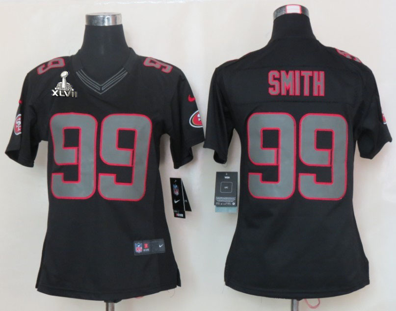 Nike 49ers 99 Smith Black Impact Women Limited 2013 Super Bowl XLVII Jersey