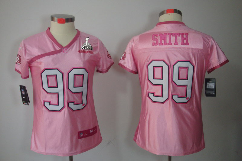 Nike 49ers 99 Smith Pink Love's Women 2013 Super Bowl XLVII Jersey