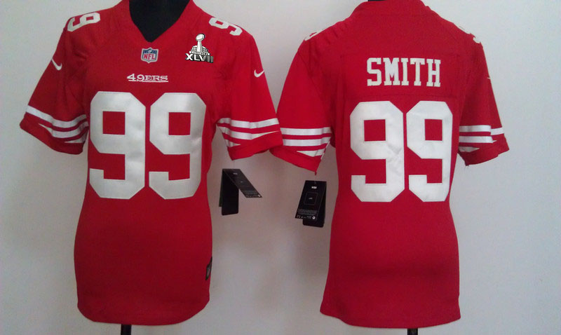 Nike 49ers 99 Smith Red Women Game 2013 Super Bowl XLVII Jersey