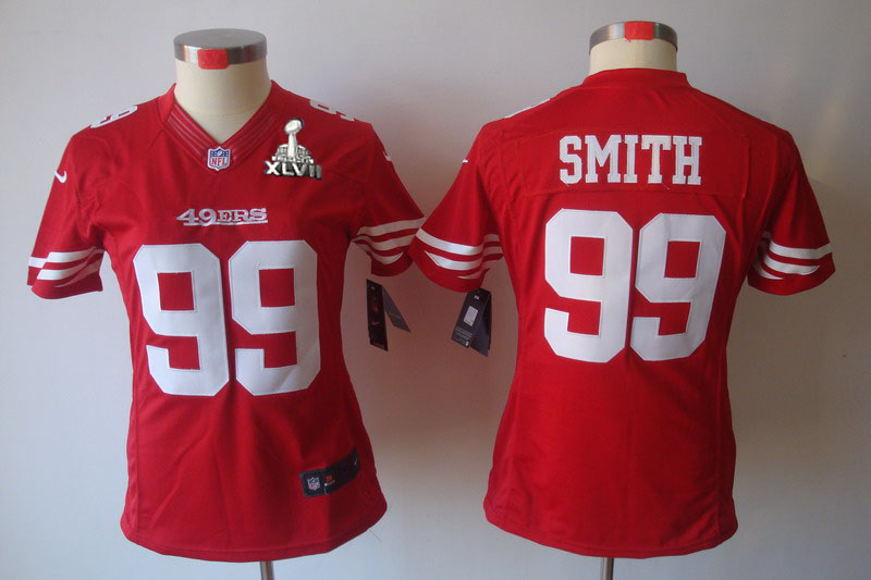 Nike 49ers 99 Smith Red Women Limited 2013 Super Bowl XLVII Jersey