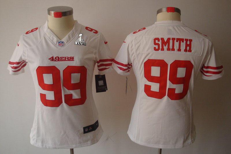 Nike 49ers 99 Smith White Women Limited 2013 Super Bowl XLVII Jersey