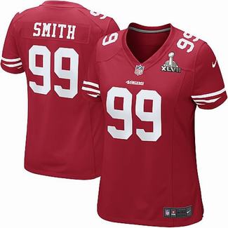 Nike 49ers 99 Smith red women 2013 Super Bowl XLVII Jersey