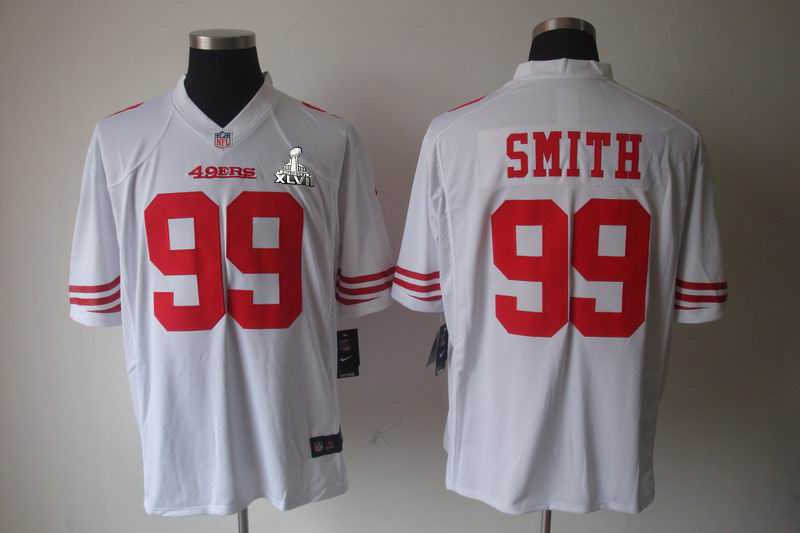 Nike 49ers 99 Smith white Game 2013 Super Bowl XLVII Jersey