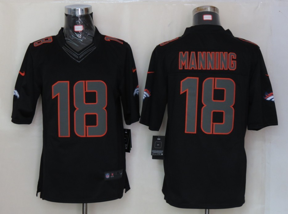 Nike Broncos 18 Manning Black Impact Limited Jerseys