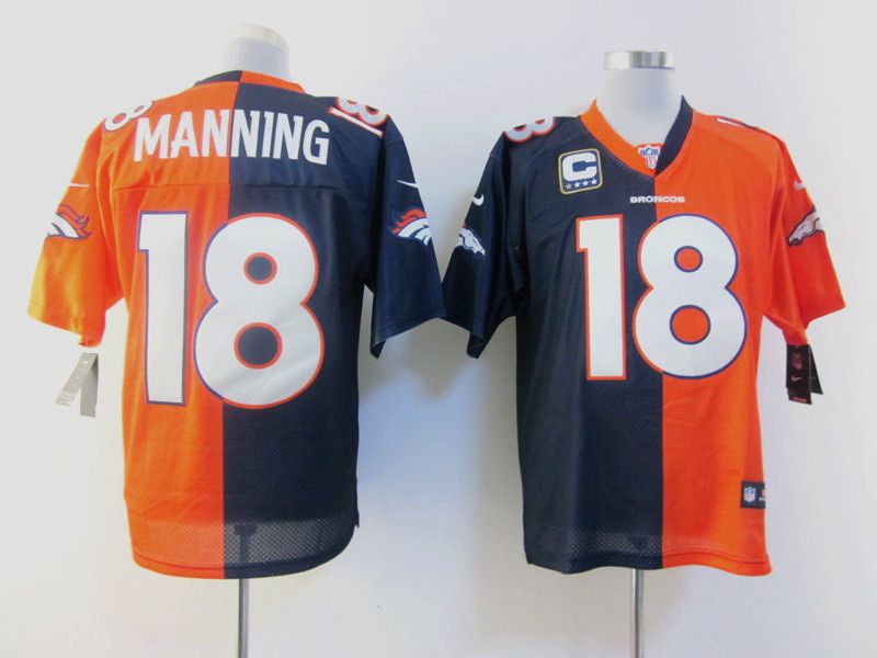 Nike Broncos 18 Peyton Manning Blue And Orange Split Elite Jersey