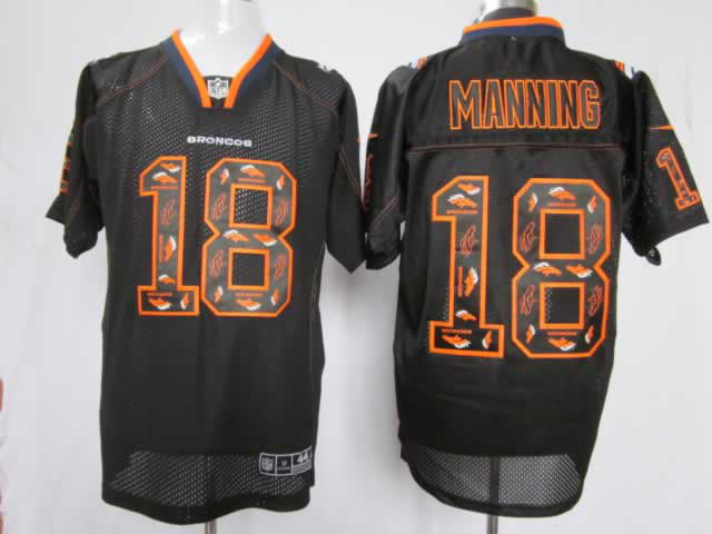 Nike Broncos 18 Peyton Manning Black Lights Out Elite Jersey