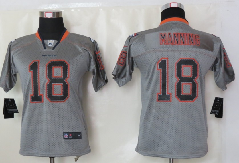 Nike Broncos 18 Manning Lights Out Grey Kids Elite Jerseys