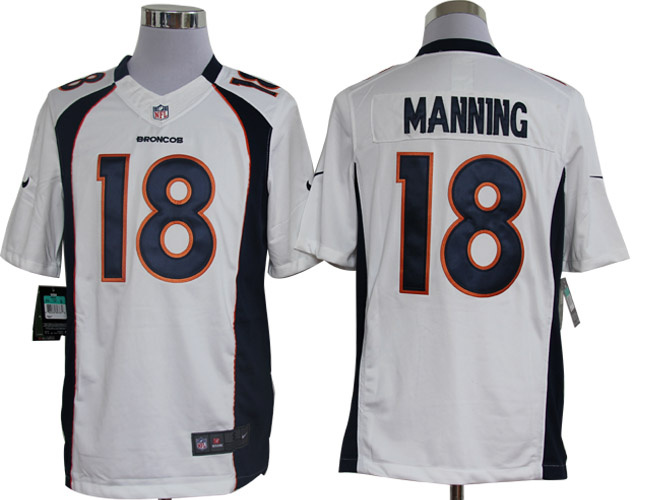 Nike Broncos 18 Manning White Limited Jerseys