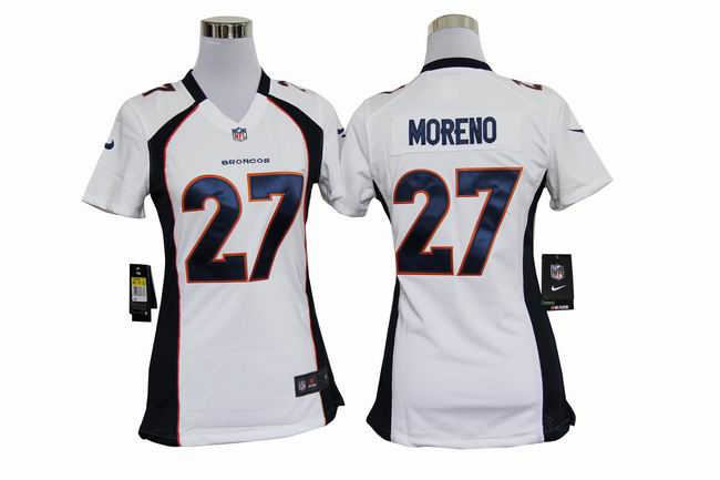 Nike Broncos 27 Moreno White Game Women Jerseys