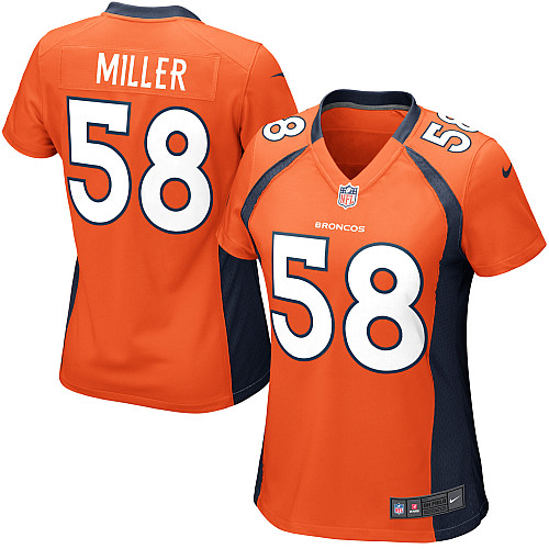 Nike Broncos 58 Miller Orange Game Women Jerseys