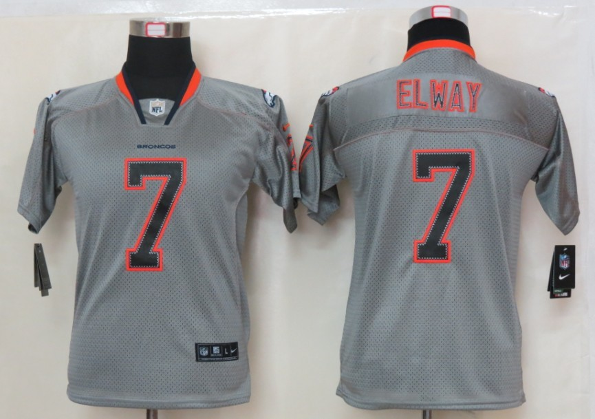 Nike Broncos 7 Elway Lights Out Grey Kids Elite Jerseys