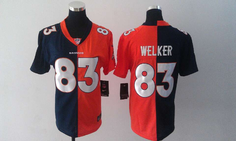 Nike Broncos 83 Welker Orange&Blue Women Split Jerseys
