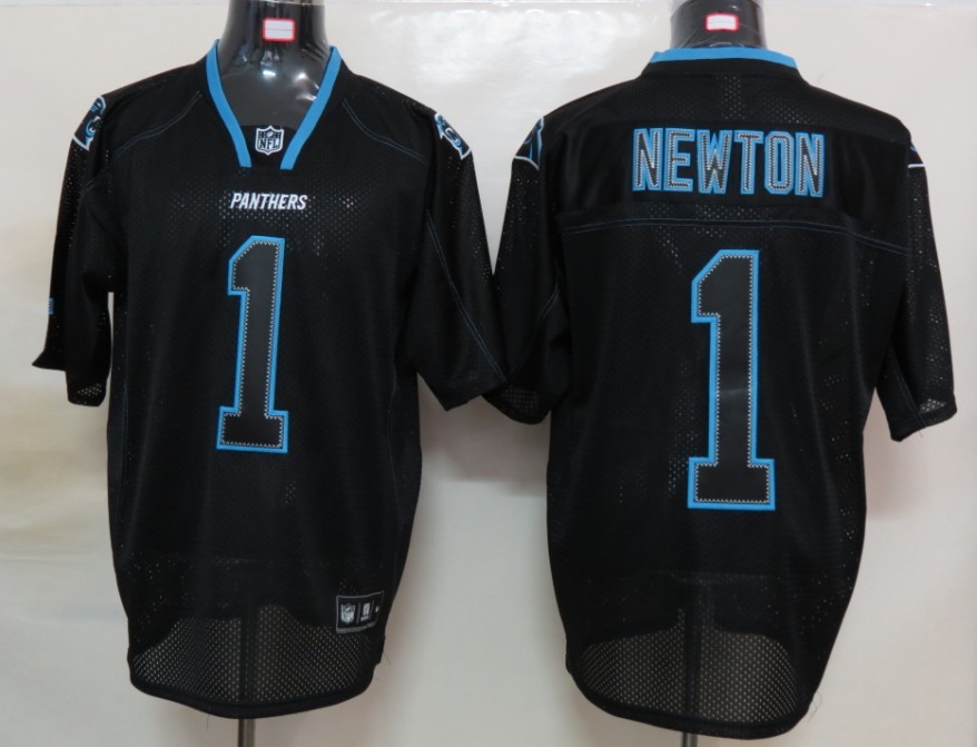 Nike Panthers 1 Cam Newton Black Lights Out Elite Jersey