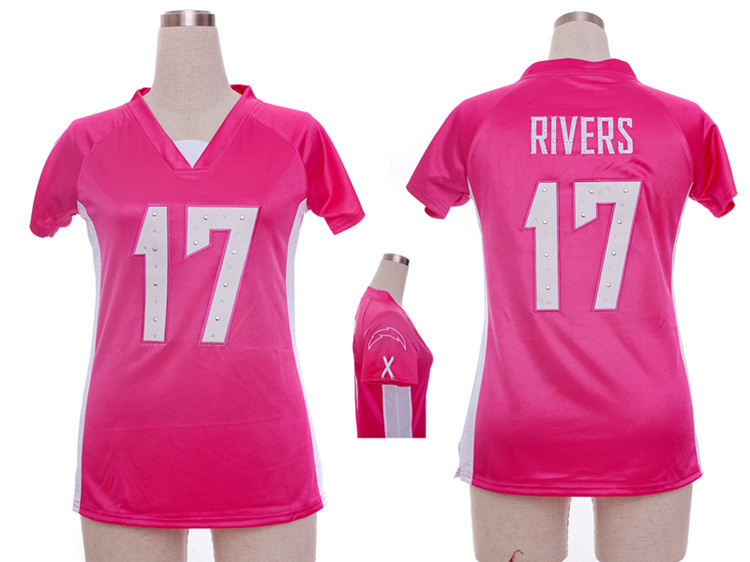 Nike Chargers 17 Rivers Pink Women Draft Him II Top Jerseys