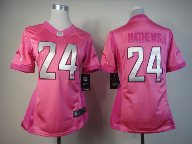 Nike Chargers 24 Mathews Pink Love's Women Jerseys