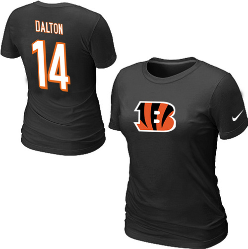 Nike Cincinnati Bengals 14 Andy Dalton Name & Number Women's T-Shirt Black
