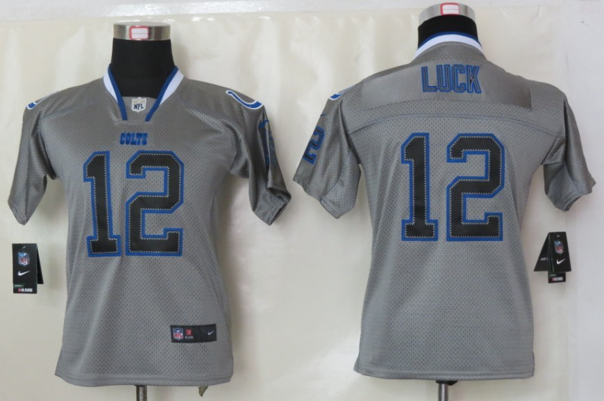 Nike Colts 12 Luck Lights Out Grey Kids Elite Jerseys