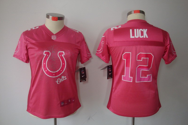 Nike Colts 12 Luck Pink Fem Fan Women Elite Jerseys