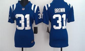 Nike Colts 31 Brown Blue Women Game Jerseys