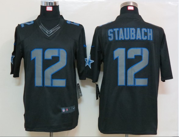 Nike Cowboys 12 Staubach Black Impact Limited Jerseys