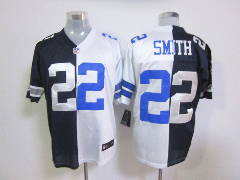 Nike Cowboys 22 E.Smith Blue&White Split Elite Jerseys