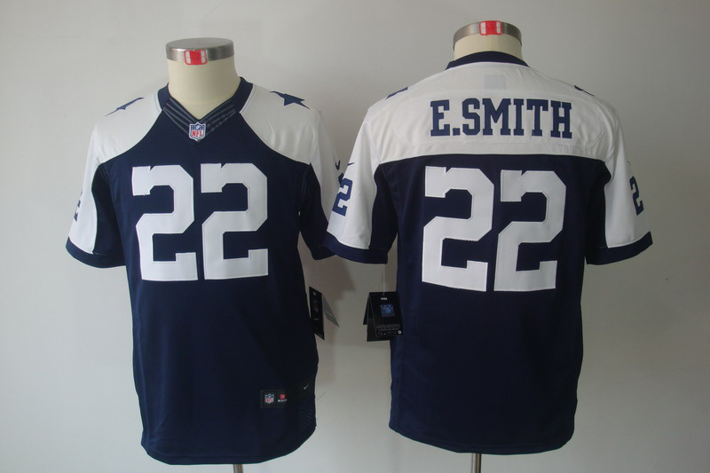 Nike Cowboys 22 E.Smith Blue Kids Thanksgiving Limited Jerseys