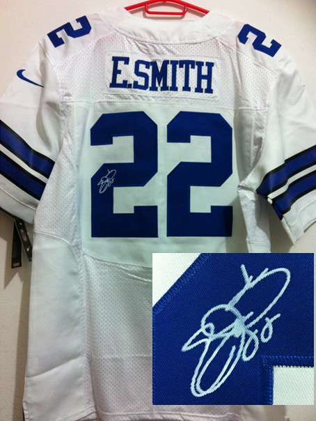 Nike Cowboys 22 E.Smith White Signature Edition Jerseys