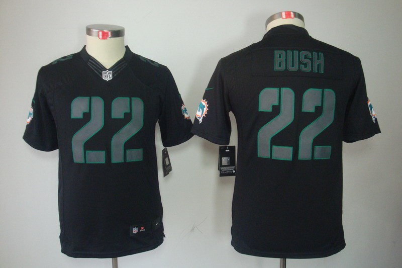 Nike Dolphins 22 Bush Black Impact Kids Limited Jerseys
