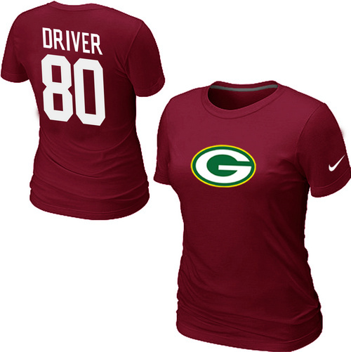 Nike Green Bay Packers 80 Donald Driver Name & Number Women's T-Shirt Red