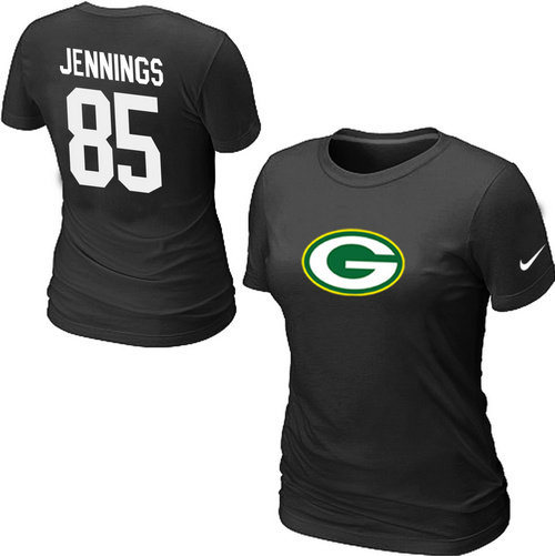 Nike Green Bay Packers 85 JENNNGS Name & Number Women's T-Shirt Black