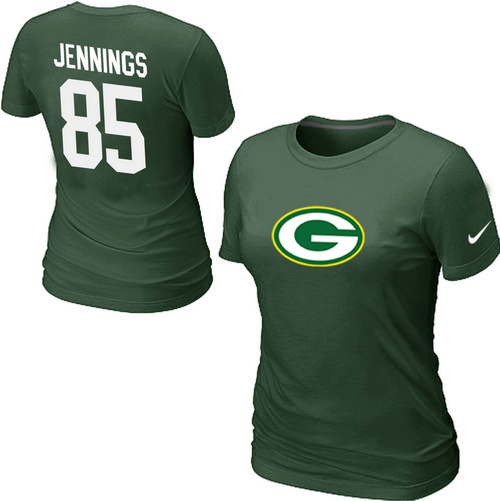 Nike Green Bay Packers 85 JENNNGS Name & Number Women's T-Shirt Green