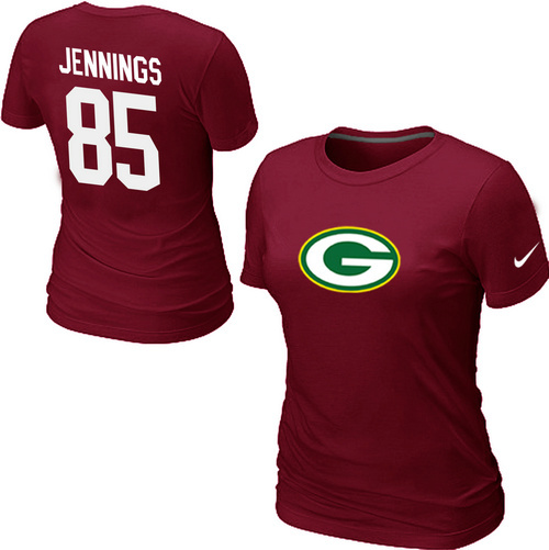 Nike Green Bay Packers 85 JENNNGS Name & Number Women's T-Shirt Red