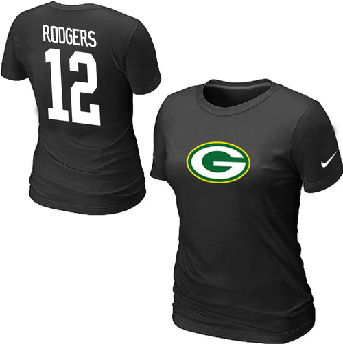 Nike Green Bay Packers Aaron Rodgers Name & Number Women's T-Shirt Black
