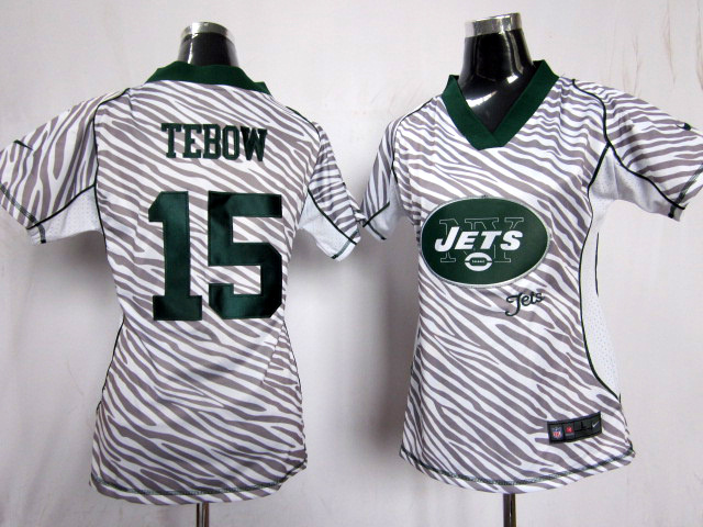 Nike Jets 15 Tebow Women Zebra Jerseys