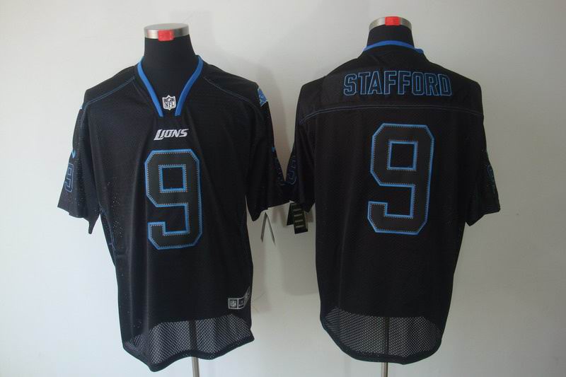 Nike Lions 9 Stafford Black Shadow Elite Jerseys