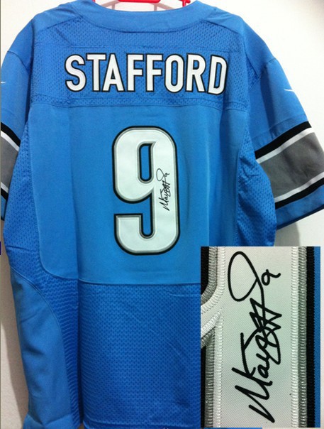 Nike Lions 9 Stafford Blue Signature Edition Jerseys