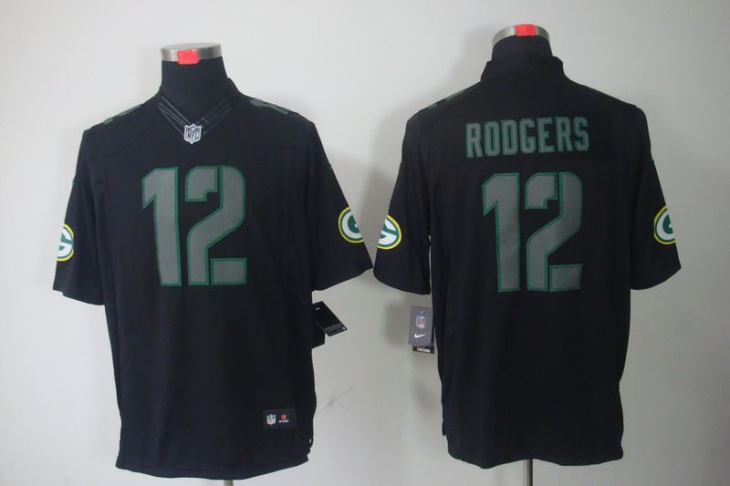 Nike Packers 12 Rodgers Black Impact Limited Jersey