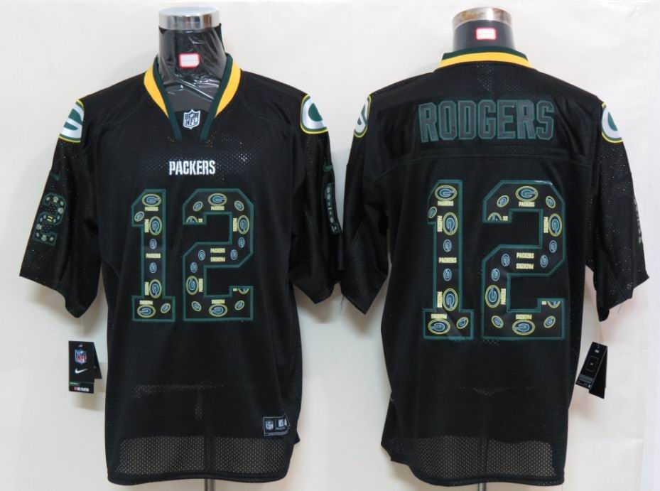 Nike Packers 12 Aaron Rodgers Black Lights Out Elite Jersey