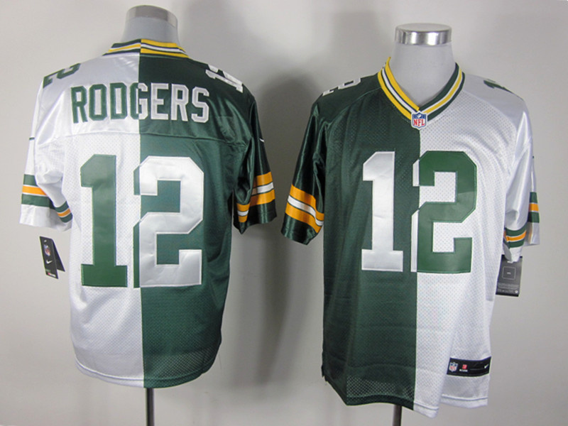 Nike Packers 12 Aaron Rodgers White&Green Split Elite Jersey