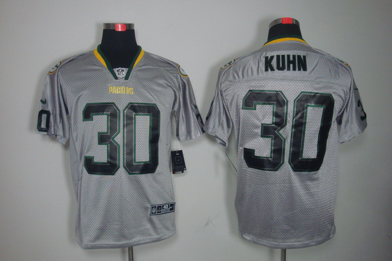 Nike Packers 30 John Kuhn Grey Lights Out Elite Jersey