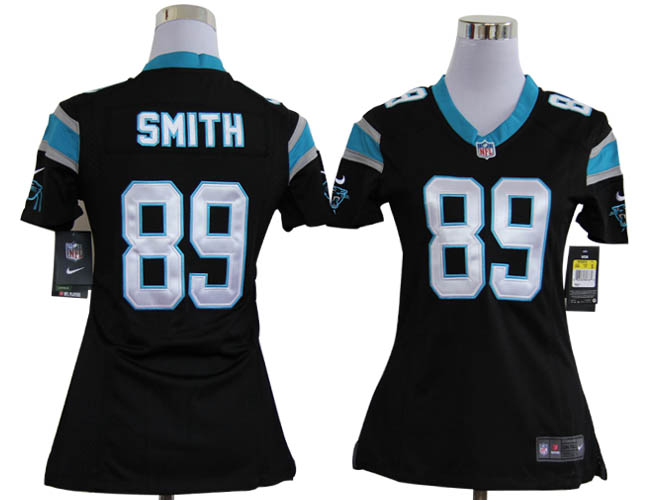 Nike Panthers 89 Smith Black Game Women Jerseys