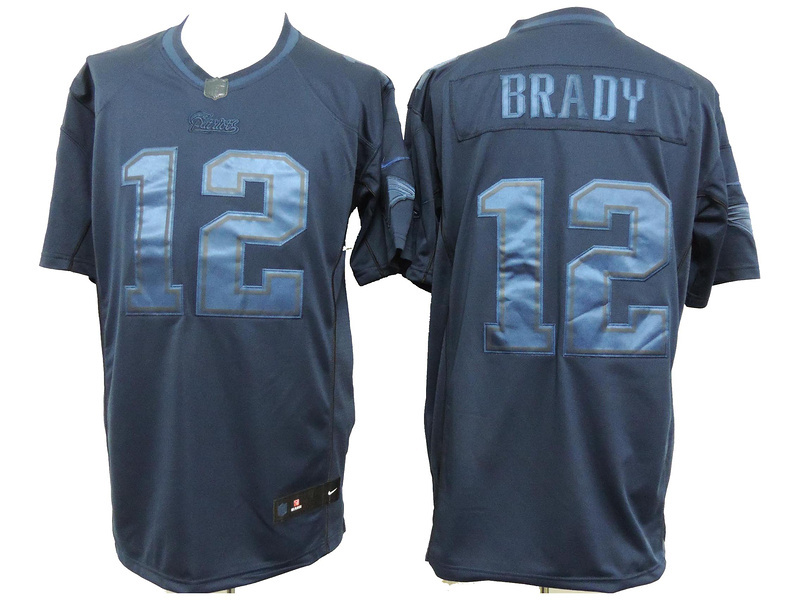 Nike Patriots 12 Brady Blue Drenched Limited Jerseys